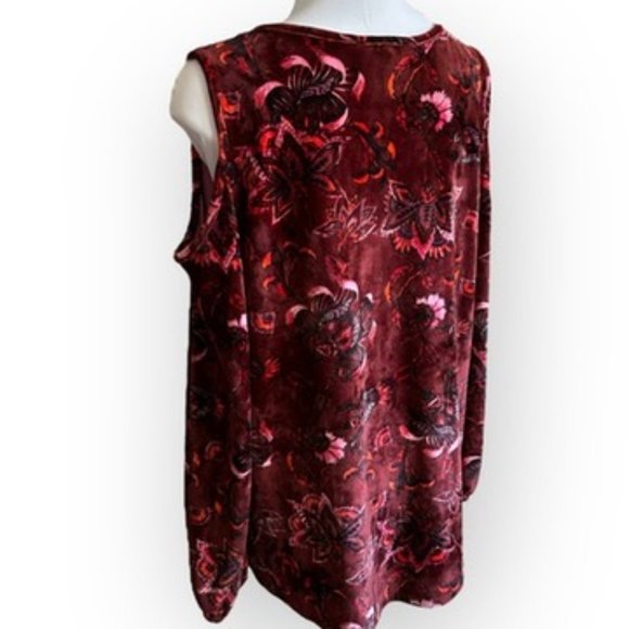 Vintage America Blues Velour Long Sleeve Blouse Top Floral Burgundy Large - Picture 3 of 5